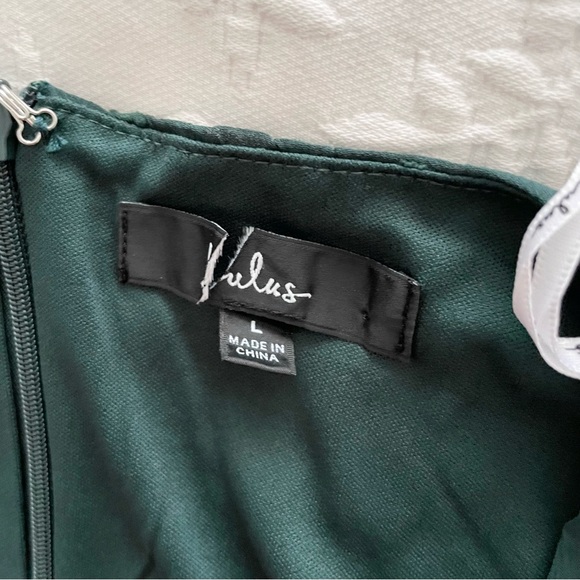 NWOT Lulus Have Harmony Dark Green Swiss Dot Ruffled Faux Wrap Midi Dress Large - Picture 8 of 10